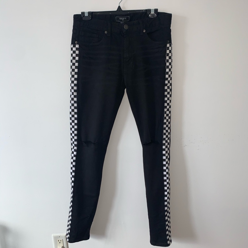 Forever 21 black skinny jeans with checker pattern